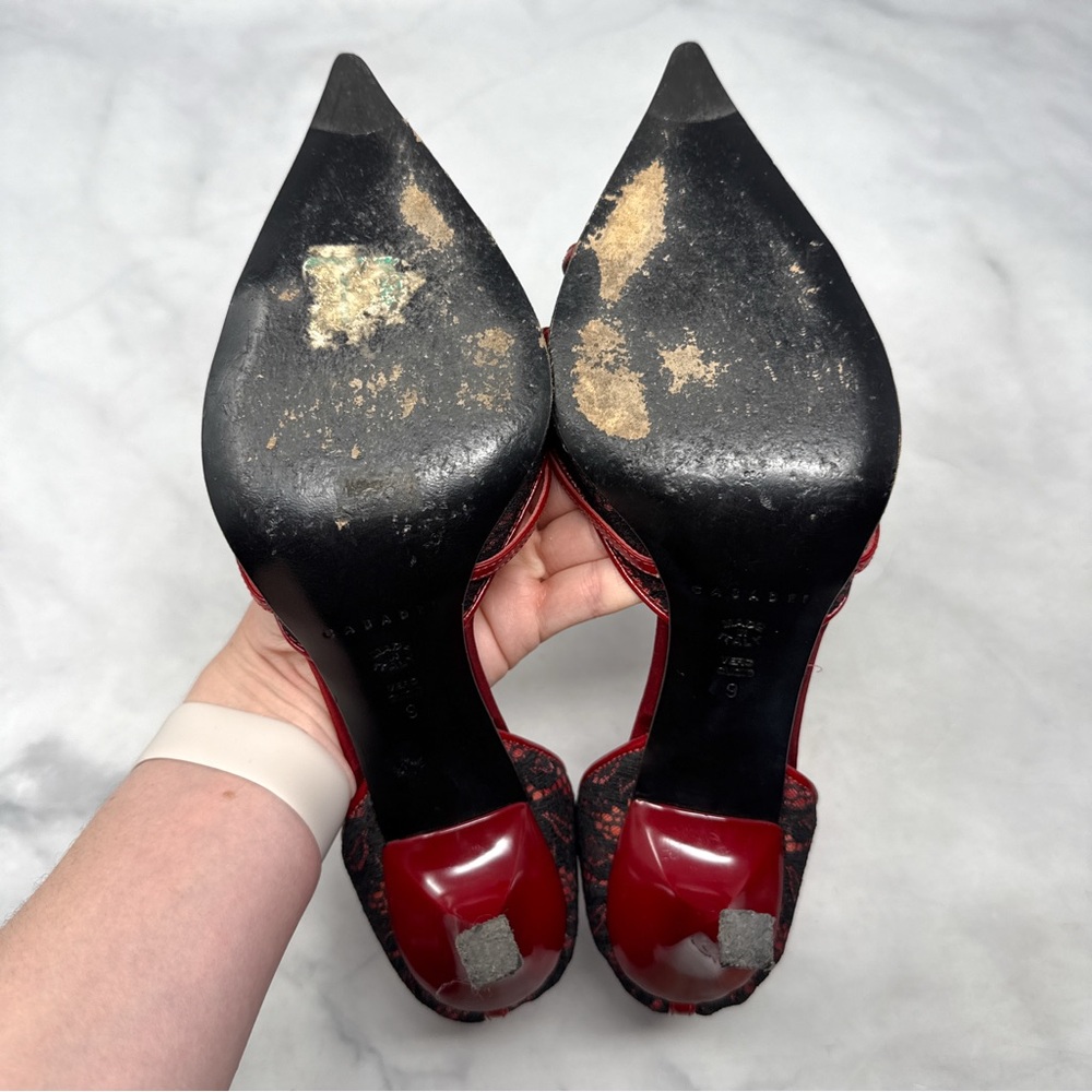 CASADEI Vintage Y2K Leather Lace Pointed Toe Stiletto Heel Pumps Gothic Red 9 - Picture 11 of 15